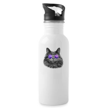 Cool Cat with Sunglasses Cat Funny Gift - Water bottle with straw - white - Right