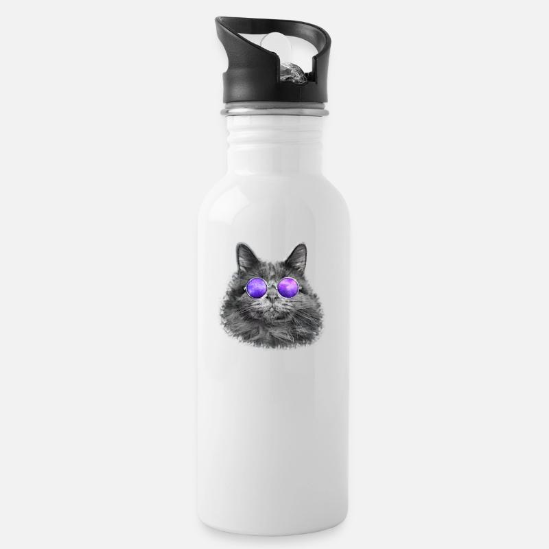 Coole Katze mit Sonnenbrille Cat Lustiges Geschenk - Trinkflasche mit integriertem Trinkhalm - Weiß