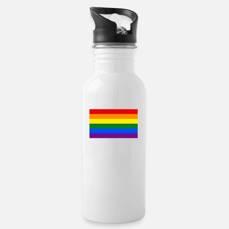 Regenbogenflagge - Trinkflasche mit integriertem Trinkhalm - Weiß