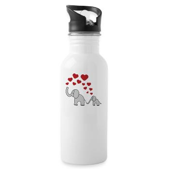 elefant mutter kind baby süss baby herz - Trinkflasche mit integriertem Trinkhalm - Weiß - Rechts