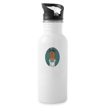 Portrait of a lion - Water bottle with straw - white - Right