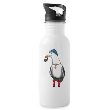 Möwe Seemann Kapitän - Trinkflasche mit integriertem Trinkhalm - Weiß - Rechts