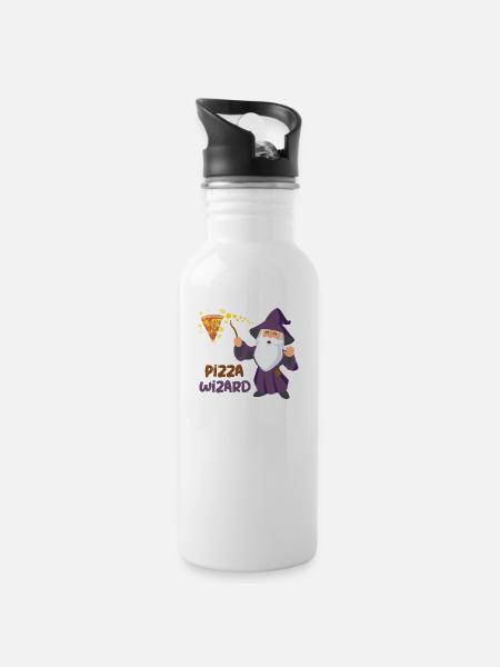 PIZZA WIZARD - Trinkflasche mit integriertem Trinkhalm - Weiß