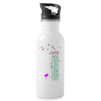 Spring Flamingo Flower Butterfly Valentine's Day - Water bottle with straw - white - Right