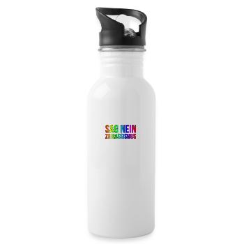 Rassismus | Gegen Nazis Antifa links Geschenkidee - Trinkflasche mit integriertem Trinkhalm - Weiß - Rechts