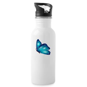 Butterfly gifts shirt. Brown colorful exotic animal - Water bottle with straw - white - Right