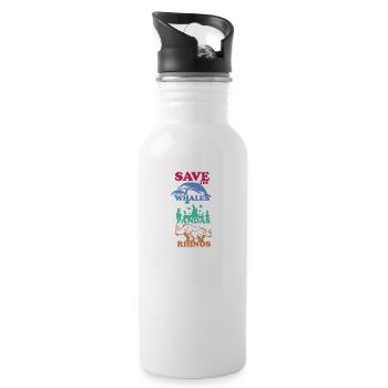 Save The Whales, Pandas And Rhinos Tierliebe - Trinkflasche mit integriertem Trinkhalm - Weiß - Rechts