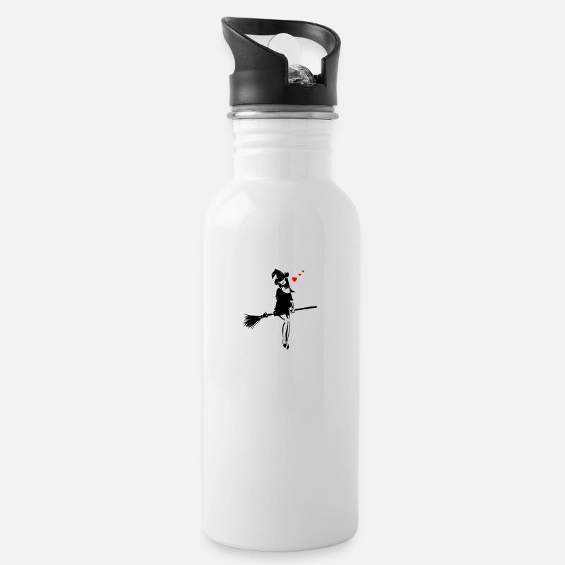 Witch on witch's bbe with heart and witch hat - Water bottle with straw - white