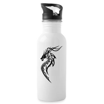 Fantasy Drache Line Art – Tribal Tattoo Stil - Trinkflasche mit integriertem Trinkhalm - Weiß - Rechts