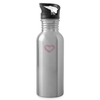 Heart, pink glow - Water bottle with straw - silver - Right