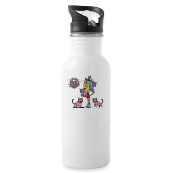 Katzen - Trinkflasche mit integriertem Trinkhalm - Weiß - Rechts