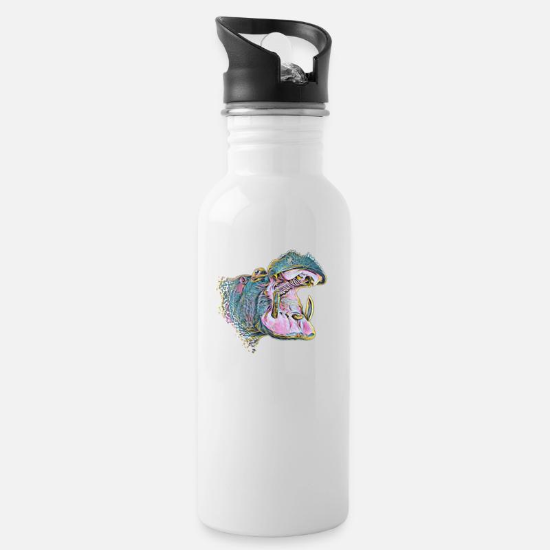 Nilpferd - Trinkflasche mit integriertem Trinkhalm - Weiß