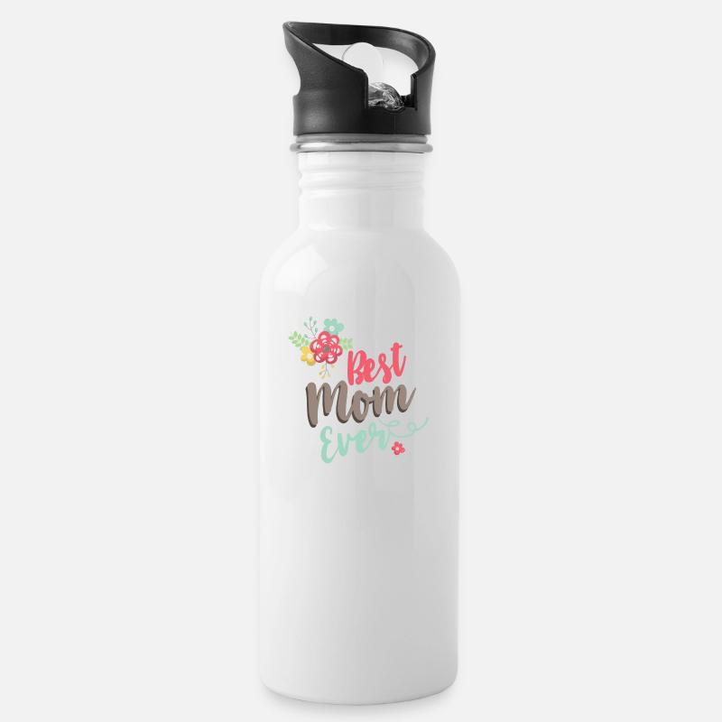 Best Mom Ever - Trinkflasche mit integriertem Trinkhalm - Weiß