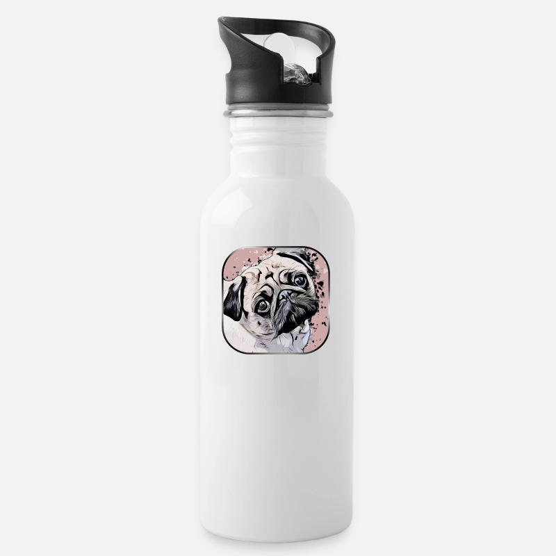 Mops - Trinkflasche mit integriertem Trinkhalm - Weiß