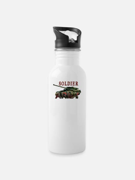 Soldat - Trinkflasche mit integriertem Trinkhalm - Weiß