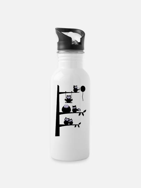 many owls - Water bottle with straw - white