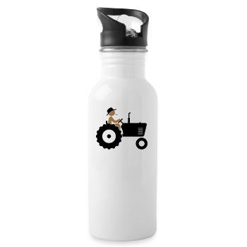 Bauer auf Traktor - Trinkflasche mit integriertem Trinkhalm - Weiß - Rechts