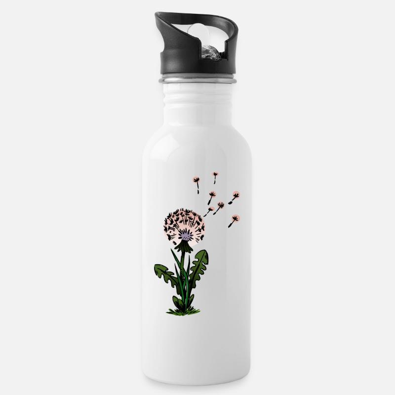 Löwenzahn Träumerische Blüten - Trinkflasche mit integriertem Trinkhalm - Weiß