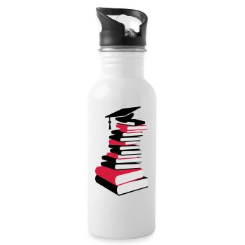 Une pile de livres avec chapeau de graduation - Gourde avec paille intégrée - blanc - Droite
