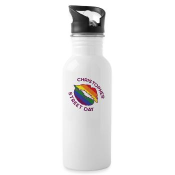 Christopher Street Day Kuss aus 1,5 Metern - Trinkflasche mit integriertem Trinkhalm - Weiß - Rechts