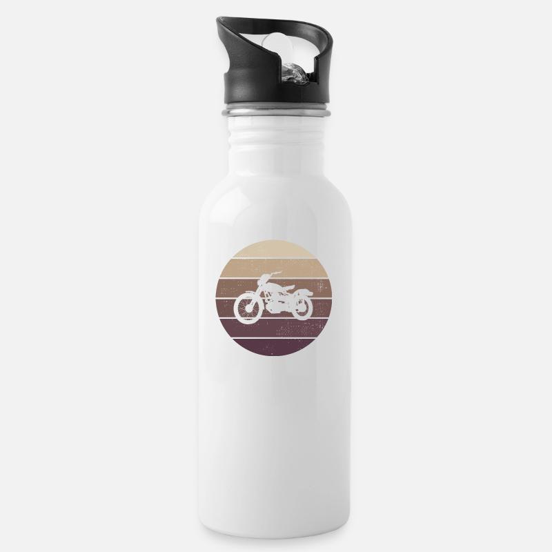 Retro - Motorrad - Oldtimer - Cruising - Trinkflasche mit integriertem Trinkhalm - Weiß