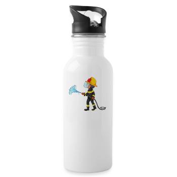Firefighter fireman water hose hero hero - Water bottle with straw - white - Right