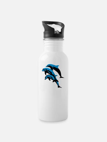 Dolphins - dauphins - Gourde avec paille intégrée - blanc