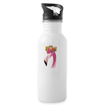 Flamingo with wreath - Water bottle with straw - white - Right