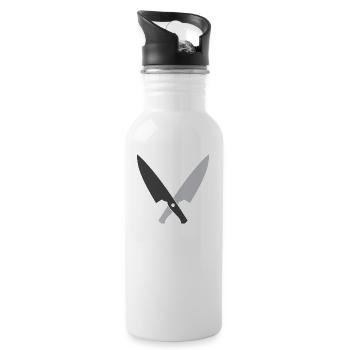 Gekreuzte Kochmesser - Trinkflasche mit integriertem Trinkhalm - Weiß - Rechts