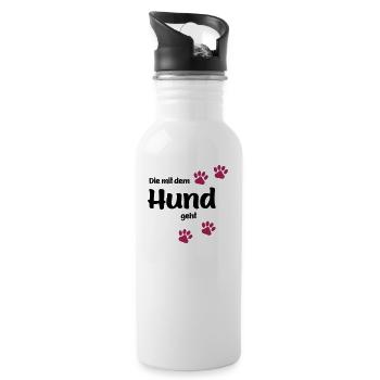 Die Mit Dem Hund Geht - Edition Colored Paw - Trinkflasche mit integriertem Trinkhalm - Weiß - Rechts