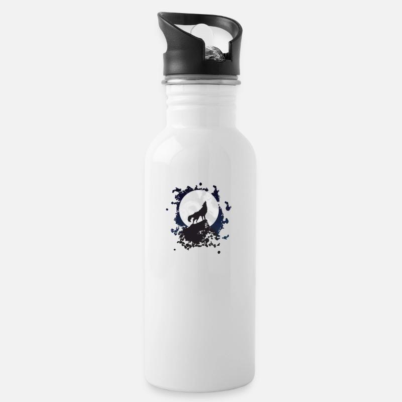 Heulender Wolf Wolf bei Vollmond - Trinkflasche mit integriertem Trinkhalm - Weiß
