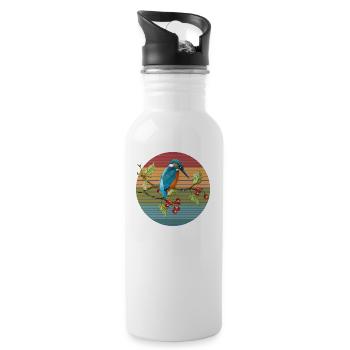 Eisvogel Vogel - Trinkflasche mit integriertem Trinkhalm - Weiß - Rechts