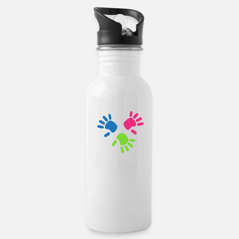 hands - Water bottle with straw - white