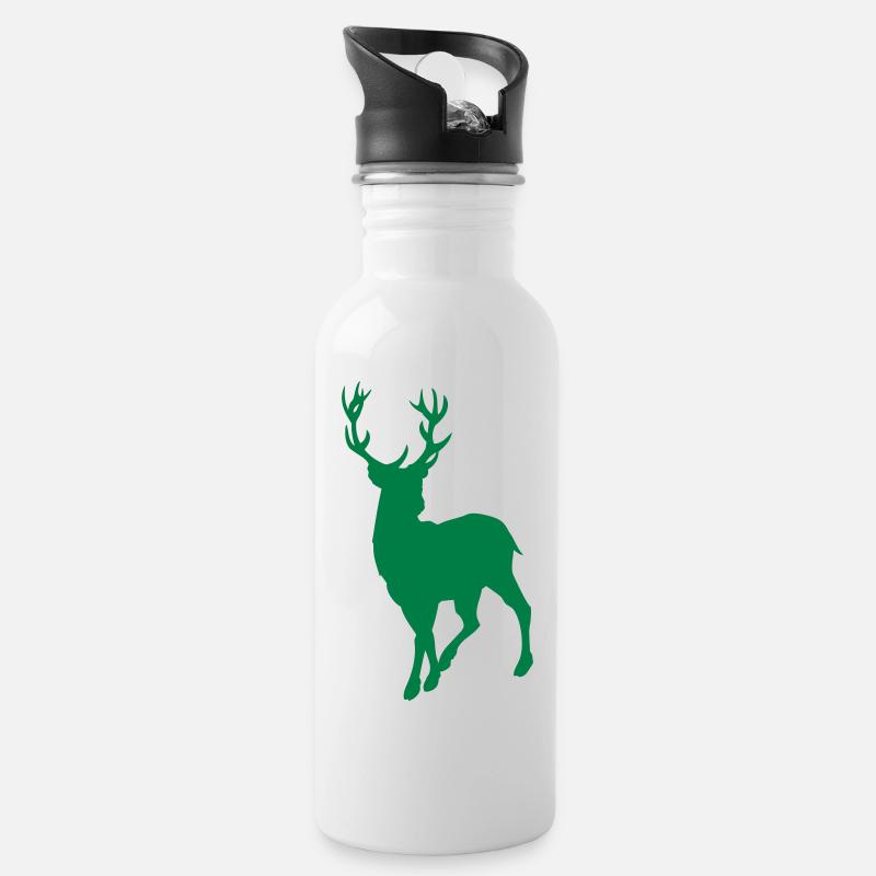 reh - Trinkflasche mit integriertem Trinkhalm - Weiß