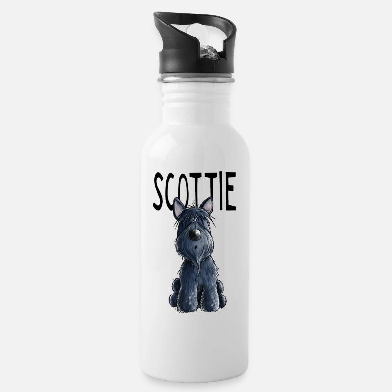 Niedlicher Scottie - Scottish Terrier - Geschenk - Trinkflasche mit integriertem Trinkhalm - Weiß