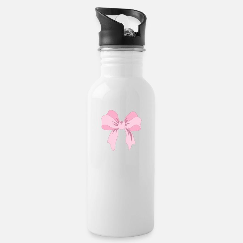 pinke rosa Schleife Geschenkidee Weihnachten - Trinkflasche mit integriertem Trinkhalm - Weiß