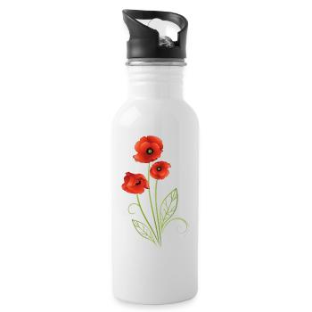 Summer Flower. Red Poppies Flower. - Water bottle with straw - white - Right