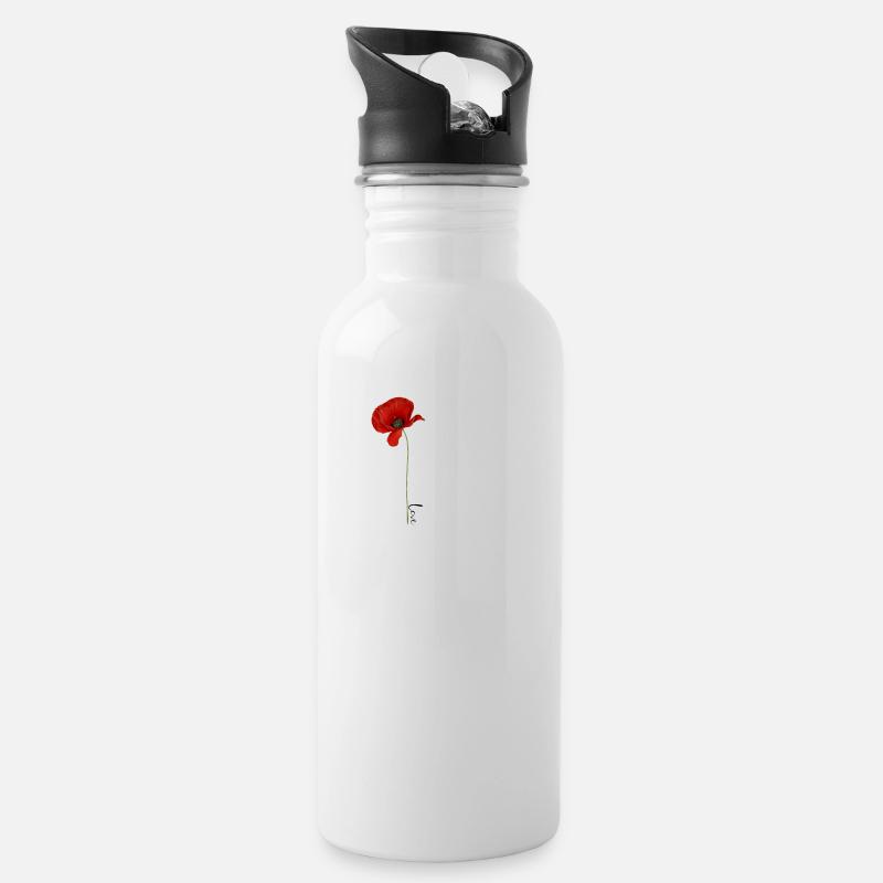 Mohnblume Love - Trinkflasche mit integriertem Trinkhalm - Weiß