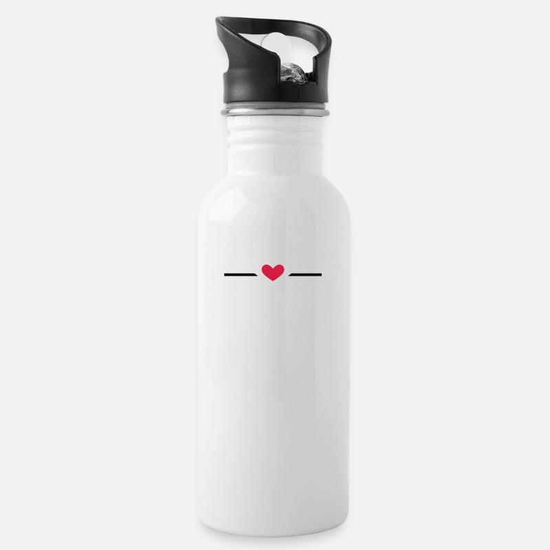 Linie Herz - Trinkflasche mit integriertem Trinkhalm - Weiß