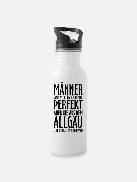 Männer aus dem Allgäu - Trinkflasche mit integriertem Trinkhalm - Weiß