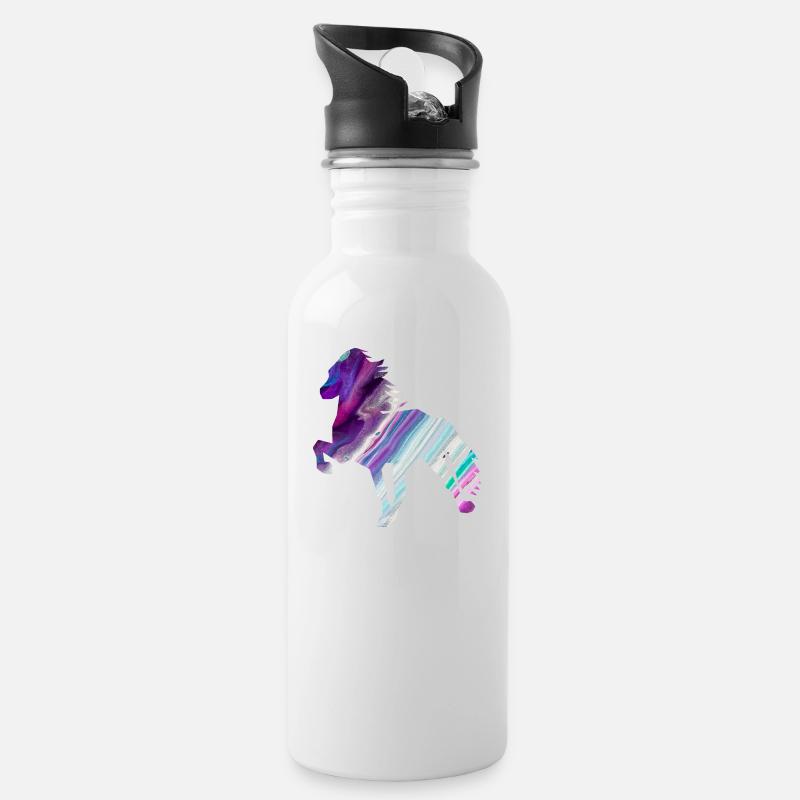 Islandpferd Oily - Trinkflasche mit integriertem Trinkhalm - Weiß