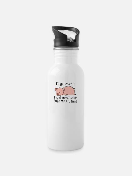Dramatisch Schwein - Comic - Trinkflasche mit integriertem Trinkhalm - Weiß