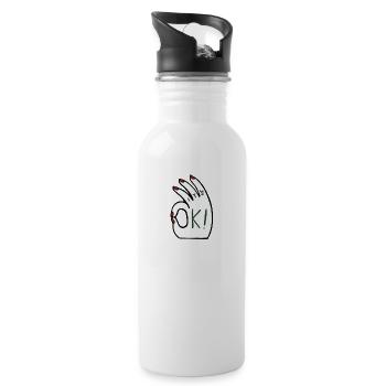 Es ist in Ordnung Hand - Trinkflasche mit integriertem Trinkhalm - Weiß - Rechts