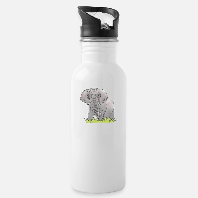 Elefant - Trinkflasche mit integriertem Trinkhalm - Weiß