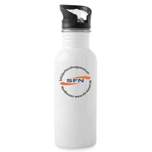 SFN Logo mit rundem Text in schwarz - Trinkflasche mit integriertem Trinkhalm