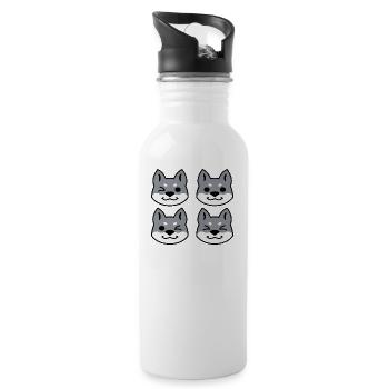Vier grau maskierte Siberian Huskies - Trinkflasche mit integriertem Trinkhalm - Weiß - Rechts