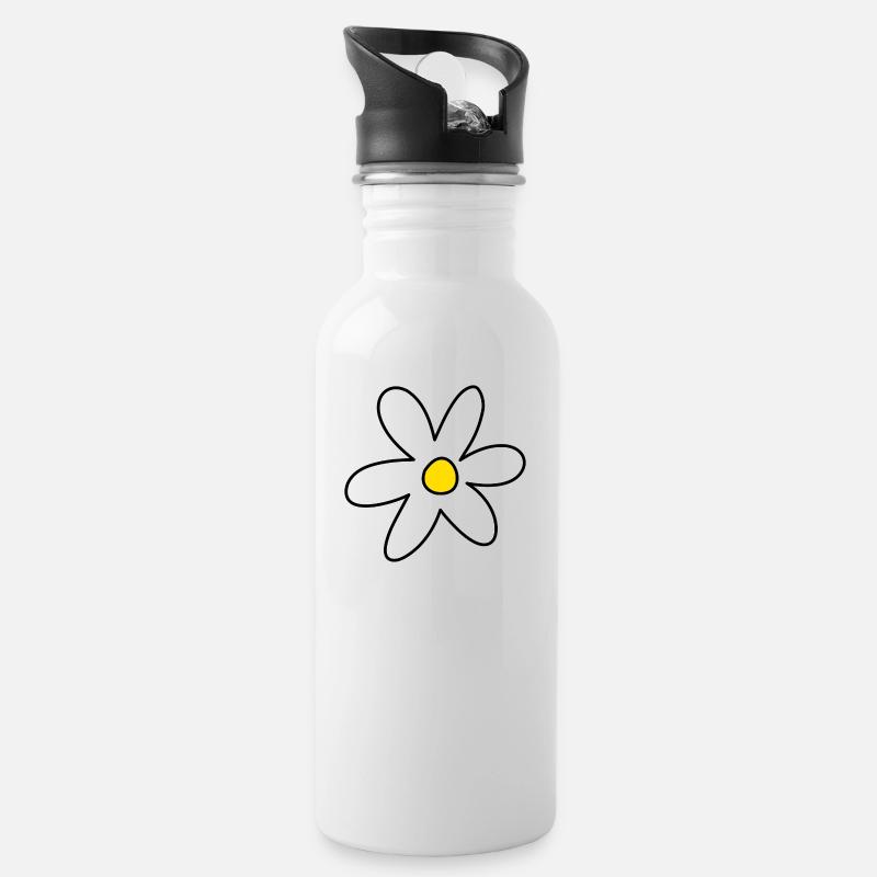 Blütenkraft - Trinkflasche mit integriertem Trinkhalm - Weiß