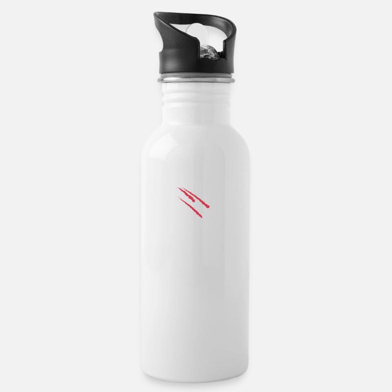 Red stripes - Trinkflasche mit integriertem Trinkhalm - Weiß