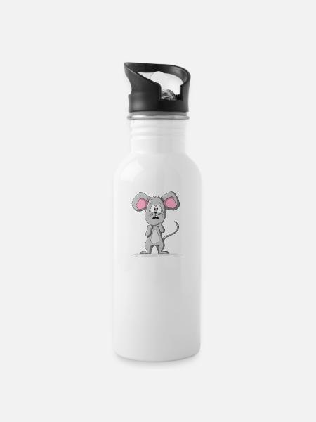 Ängstliche Maus - Trinkflasche mit integriertem Trinkhalm - Weiß