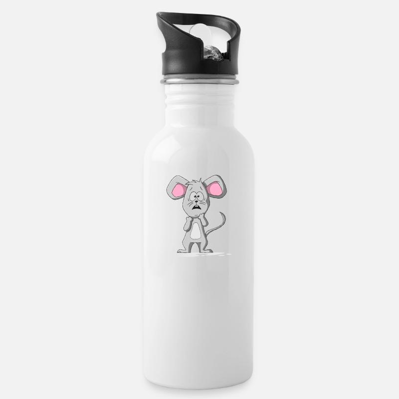 Ängstliche Maus - Trinkflasche mit integriertem Trinkhalm - Weiß